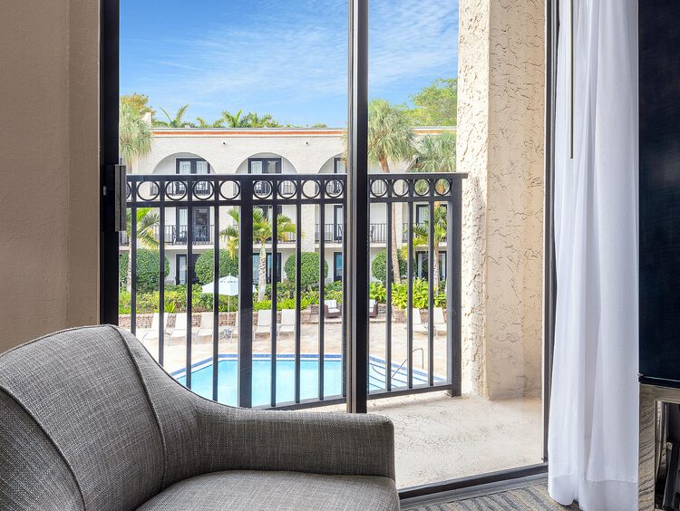 Private balcony with a pool view